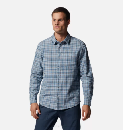 hombres tapas dosel de cambray azul a cuadros Mountain Hardwear camisa de manga larga de álamo grande 84RX395