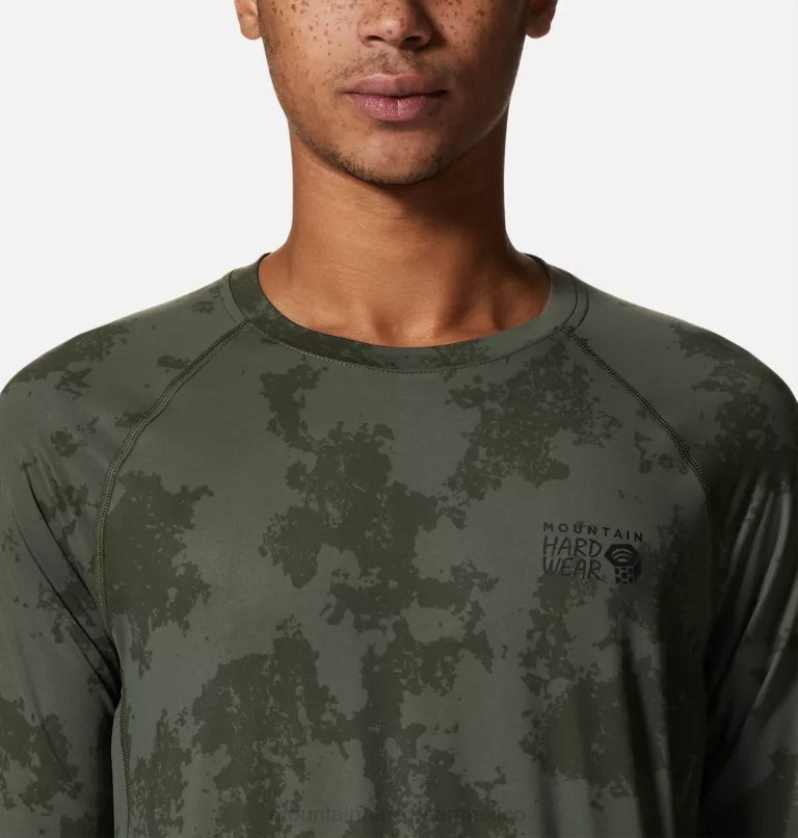 hombres tapas excedente de impresión de tinte verde disperso Mountain Hardwear equipo de manga larga del lago del cráter 84RX67 - Image 3