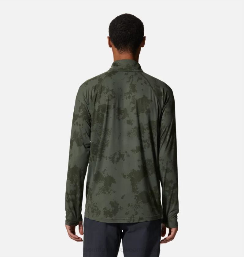 hombres tapas excedente de impresión de tinte verde disperso Mountain Hardwear lago del cráter 1/2 zip 84RX63 - Image 2