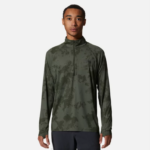 hombres tapas excedente de impresión de tinte verde disperso Mountain Hardwear lago del cráter 1/2 zip 84RX63
