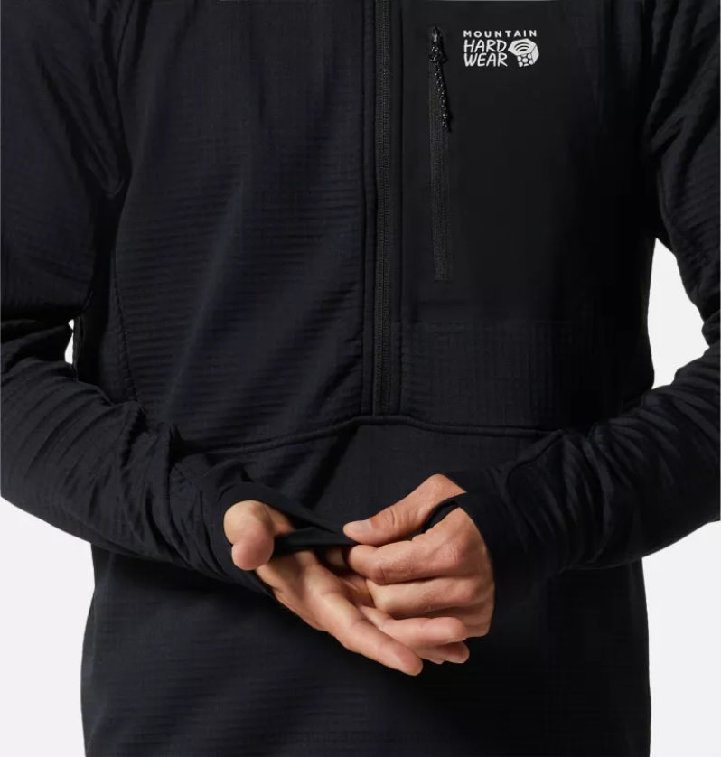 hombres tapas negro Mountain Hardwear chaqueta polartec power grid con media cremallera 84RX269 - Image 4