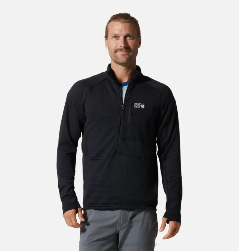 hombres tapas negro Mountain Hardwear chaqueta polartec power grid con media cremallera 84RX269 - Image 1
